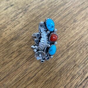 Vintage turquoise and coral ring